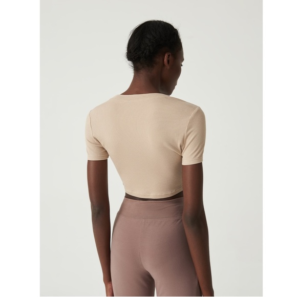 RIb Knit Crop Top in Beige Short Sleeve - Picture 4 of 12